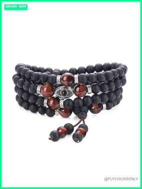 108 Mala Beads Wrap Bracelet Necklace Onyx Tiger Eye Evil Eye Charm
